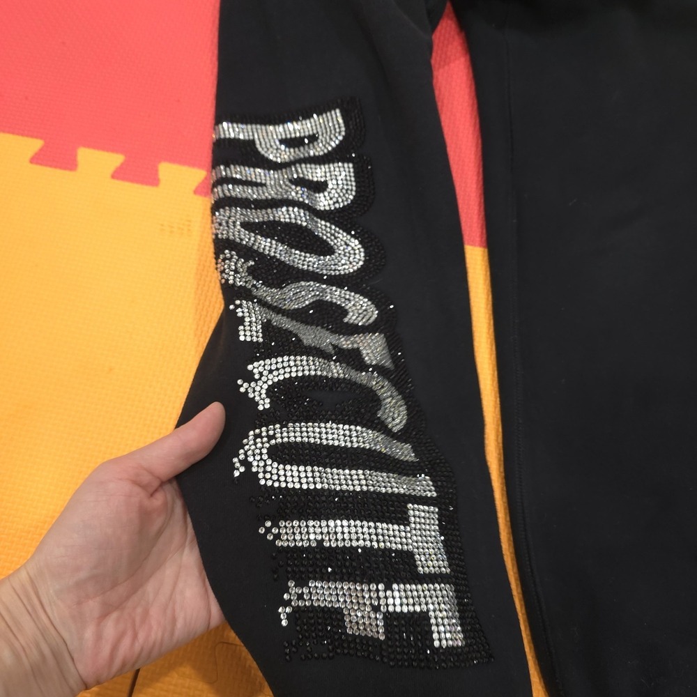 PROSECUTE Rhinestone Logo Sweatpants‎ - Black - Size XS - Organic Cotton Blend